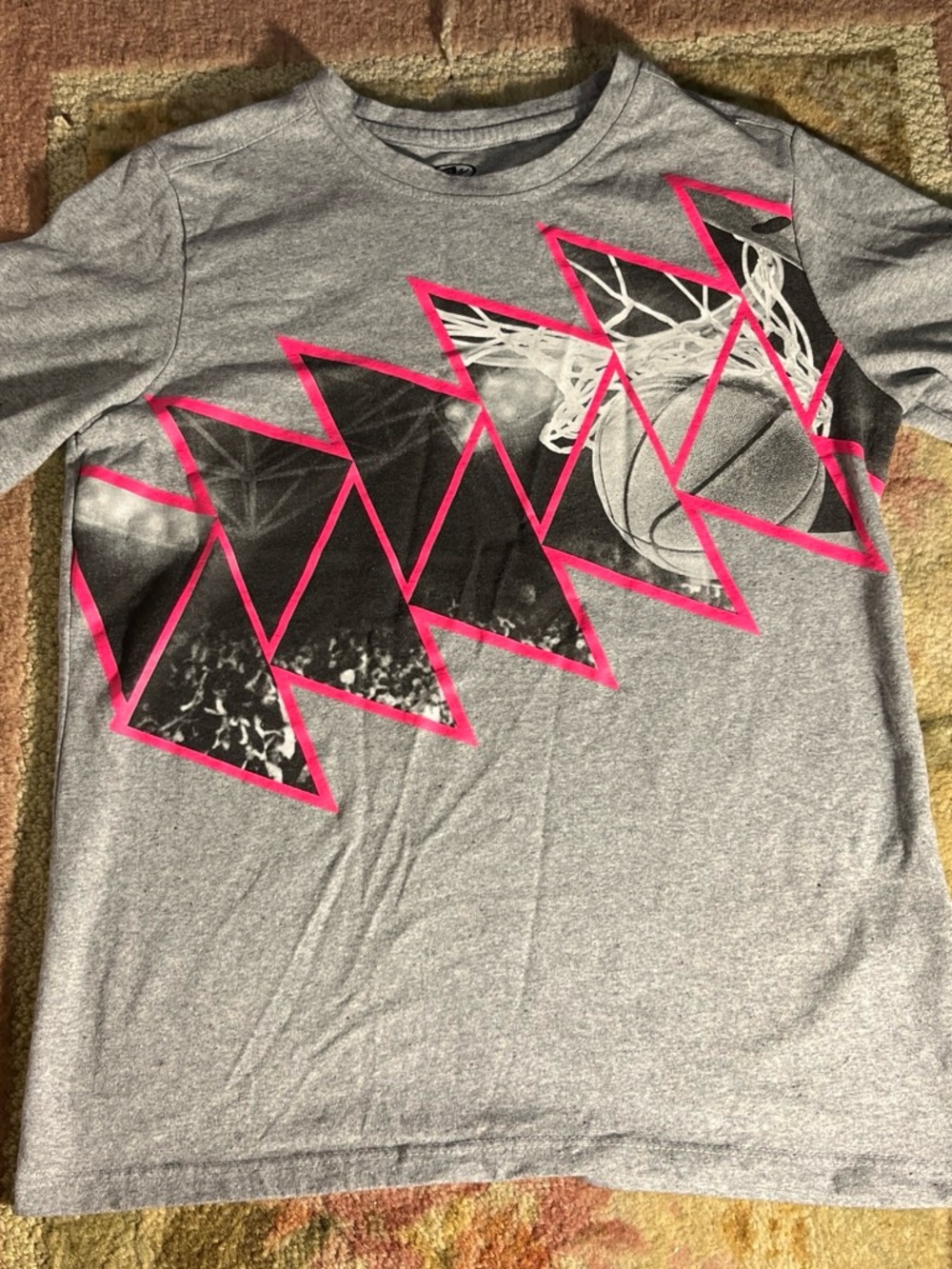 Athletic Works Gray Tee with Pink Zigzag Basketball Graphic